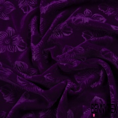 Velours polyester ras lisse petite laize uni pourpre foncé paillette argent parsemée