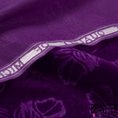 Velours polyester ras lisse petite laize uni pourpre foncé paillette argent parsemée