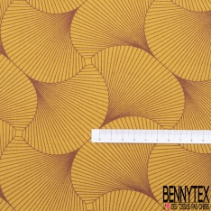 Coton Crétonne imprimé grand éventail stylisé japonisant kaki foncé fond ombre de nuit