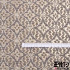 Brocart jacquard motif floral baroque bordeaux noir fond argent