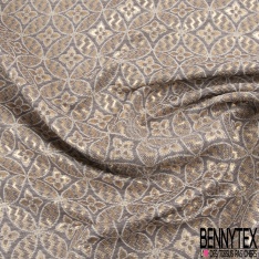 Brocart jacquard motif floral baroque bordeaux noir fond argent