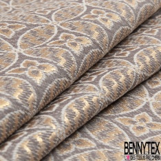 Brocart jacquard motif floral baroque bordeaux noir fond argent
