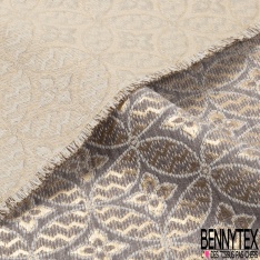 Brocart jacquard motif floral baroque bordeaux noir fond argent