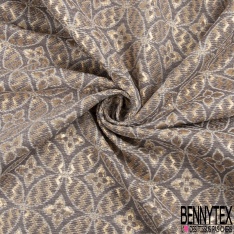 Brocart jacquard motif floral baroque bordeaux noir fond argent