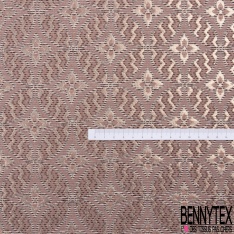 Brocart jacquard coton de luxe motif baroque lurex or blanc fond taupe