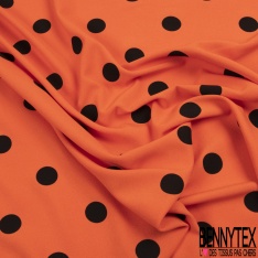 Crêpe polyester élasthanne imprimé gros pois noir fond émeraude