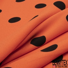 Crêpe polyester élasthanne imprimé gros pois noir fond émeraude