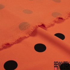 Crêpe polyester élasthanne imprimé gros pois noir fond émeraude