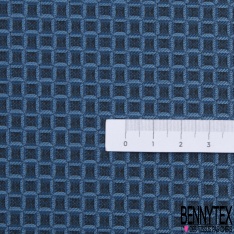 Jacquard polyester motif petit carré charbon fond bleu océan