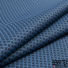 Jacquard polyester motif petit carré charbon fond bleu océan