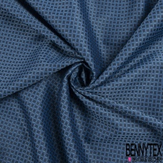 Jacquard polyester motif petit carré charbon fond bleu océan