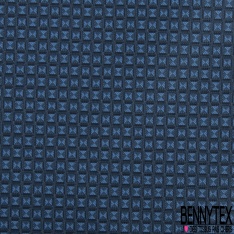 Jacquard polyester motif petit carré charbon fond bleu océan