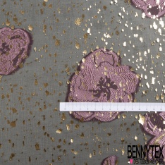 Mousseline soie viscose noir lancée découpée guirlande floral lurex or petite laize