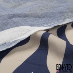 Voile de coton motif losange esprit tie and die noir fond blanc cassé