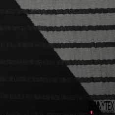 Mousseline soie coton noir lancée découpée motif carré et fine rayure horizontale ton sur ton noir