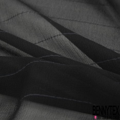 Mousseline crêpon soie noir lancée découpée motif rayure horizontale ton sur ton noir