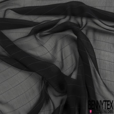 Mousseline crêpon soie noir lancée découpée motif rayure horizontale ton sur ton noir