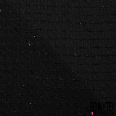 Crêpe de soie fin gaufré quadrillage ton sur ton noir lurex noir