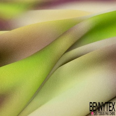 Crêpe viscose imprimé tie and die pomme prune limonade blanc discret