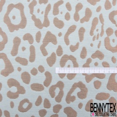 Jacquard coton motif léopard mastique écru