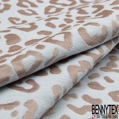 Jacquard coton motif léopard mastique écru