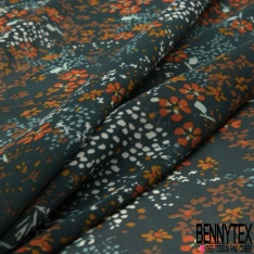 Coupon 3m mousseline crêpon polyester imprimé cachemire ton bleu noir lurex argent