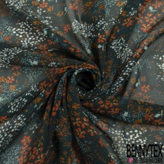 Coupon 3m mousseline crêpon polyester imprimé cachemire ton bleu noir lurex argent