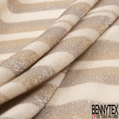 Mousseline de soie crêpée grande rayure horizontale sable lurex or blanc or vieilli