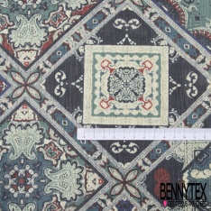 Coupon 3m mousseline crêpon polyester imprimé cachemire fond blanc hivernal rayure verticale lurex or