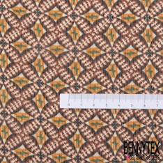 Coupon 3m mousseline crêpon polyester imprimé floral rétro multicolore rayure verticale lurex or