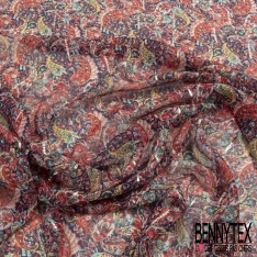 Coupon 3m mousseline crêpon polyester imprimé ethnic ton marron rayure verticale lurex or