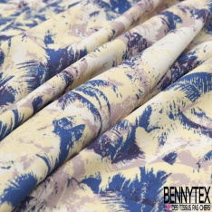 Fibranne Viscose imprimé palmier en solarisation jaune pastel marine taupe fond blanc