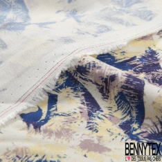 Fibranne Viscose imprimé palmier en solarisation jaune pastel marine taupe fond blanc