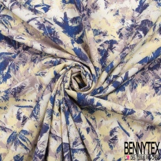 Fibranne Viscose imprimé palmier en solarisation jaune pastel marine taupe fond blanc
