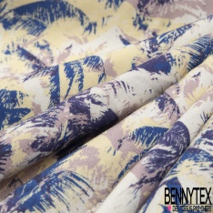 Fibranne Viscose imprimé palmier en solarisation jaune pastel marine taupe fond blanc