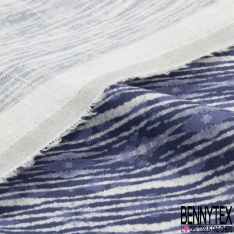 Coton façon Lin imprimé mini agrume blanc fond bleu jean