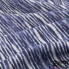 Coton façon Lin imprimé mini agrume blanc fond bleu jean