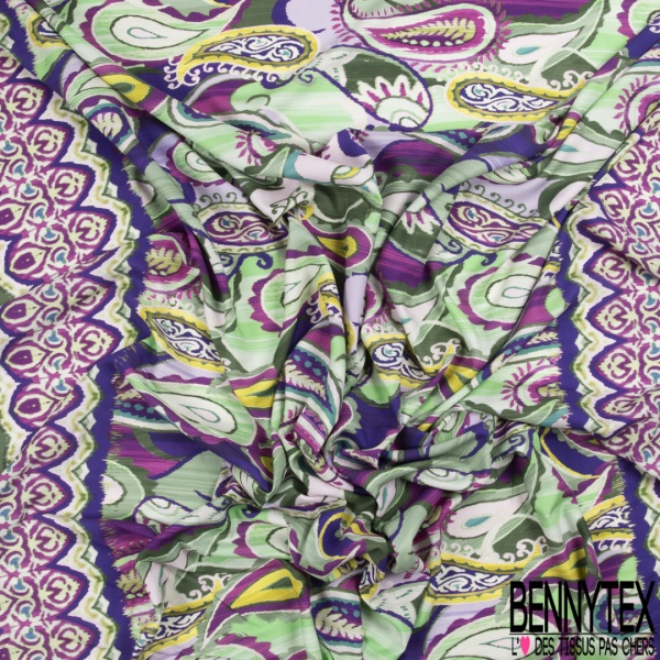 Fibranne Viscose double base gros motif cachemire fondu multicolore fond blanc lumineux