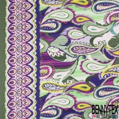 Fibranne Viscose double base gros motif cachemire fondu multicolore fond blanc lumineux