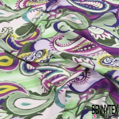 Fibranne Viscose double base gros motif cachemire fondu multicolore fond blanc lumineux