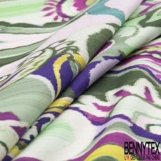 Fibranne Viscose double base gros motif cachemire fondu multicolore fond blanc lumineux