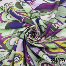 Fibranne Viscose double base gros motif cachemire fondu multicolore fond blanc lumineux