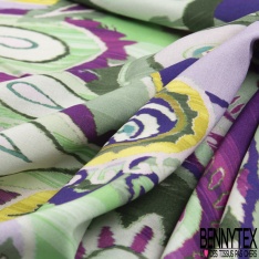 Fibranne Viscose double base gros motif cachemire fondu multicolore fond blanc lumineux