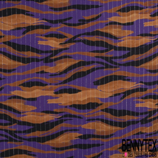 Fibranne Viscose crêpon grand imprimé papier peint seventie's ton aubergine violine ocre blanc cassé fond vermillon