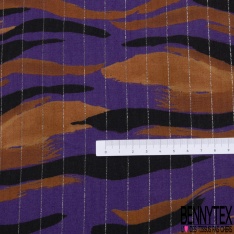 Fibranne Viscose crêpon grand imprimé papier peint seventie's ton aubergine violine ocre blanc cassé fond vermillon