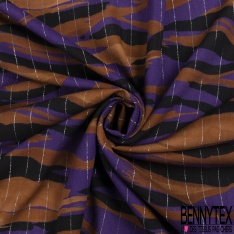 Fibranne Viscose crêpon grand imprimé papier peint seventie's ton aubergine violine ocre blanc cassé fond vermillon