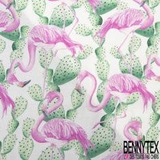 Fibranne Viscose imprimé fleur dessinée au pinceau fond écru
