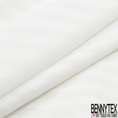 Jersey coton fin imprimé rayure horizontale blanc cassé lurex rose