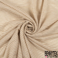 Jersey coton fin imprimé rayure horizontale blanc cassé lurex rose