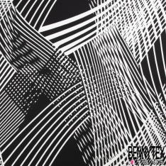 Coton damassé élasthanne grand motif abstrait noir blanc optique